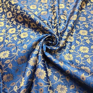 Brocade Fabric By The Yards, Indian Brocade Fabric, Blue and Gold Brocade Fabric, Wedding Indian Brocade Bridal Dresses Fabric