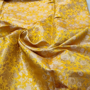 Yellow Gold Brocade Fabric: Indian Wedding Bridal Dress Material