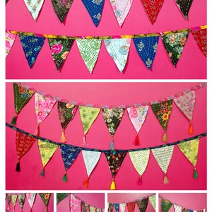 Handmade Kantha Fabric Bunting: Floral Garland Banner