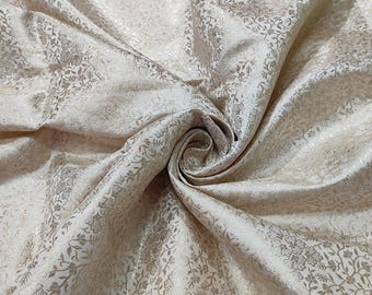 Ivory & Gold Brocade Fabric: Indian Wedding Bridal Dress Material