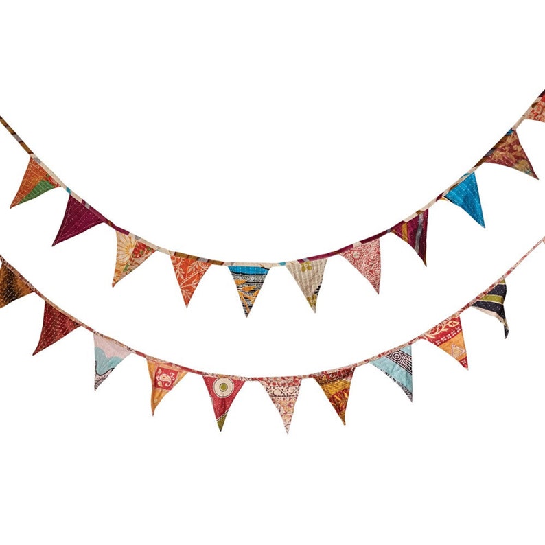 Kantha Fabric Bunting: Recycled Prayer Flags, Tassel Garland image 3