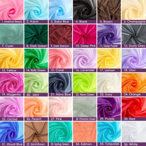 Assorted Colors Organza Fabric, 44" Wide Sheer Organza Fabric, Lightweight Organza For Party Wedding Decoration, Organza Fabric Sold by Yard