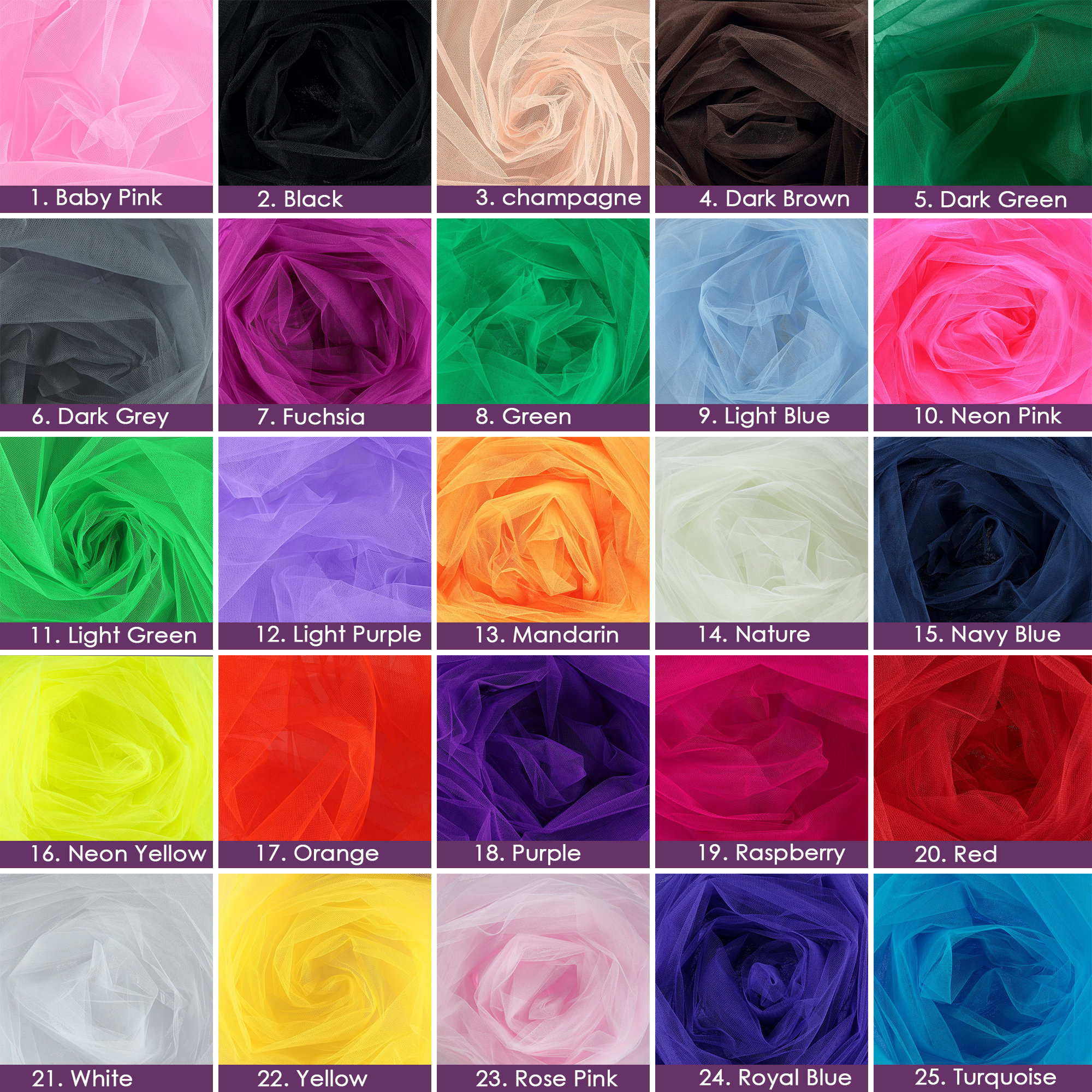 25 Colors of Tulle Fabric by the Yards, Soft Illusion Mesh by the Bolt ...