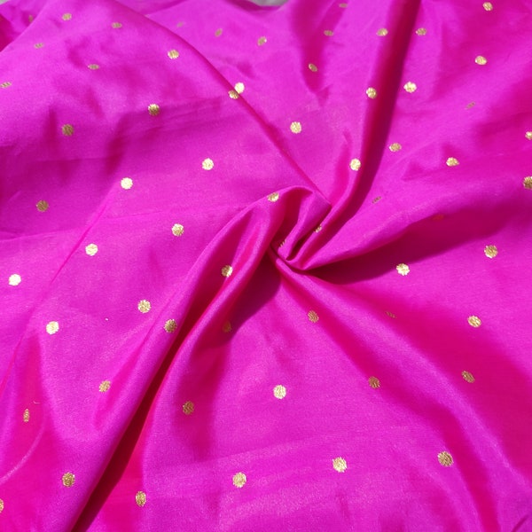 Printed Fuchsia Pink Taffeta Fabric, Printed Taffeta Silk Fabric, Gown Fabric, Pink Polyester Taffeta Fabric For Bridal Dresses By The Yards