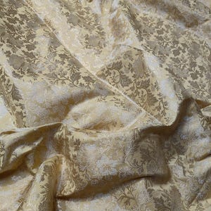 Floral Print Indian Brocade Fabric: Light Gold Bridal Dress Material