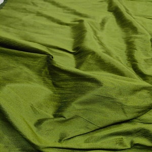 Olive Green Faux Dupioni Silk Fabric: Bridal Gown, Curtains, Crafts