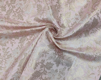Baby Pink & Gold Brocade Fabric: Indian Wedding Dress Material