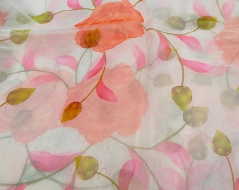 Floral Print Organza Fabric: 44" Wide, Wedding & Party Decor