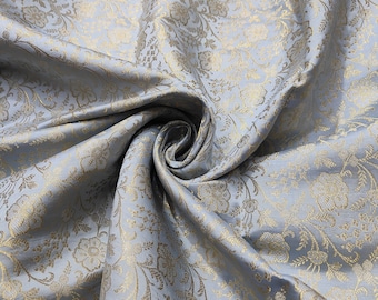 Light Blue & Gold Brocade Fabric: Indian Wedding Bridal Dress Material