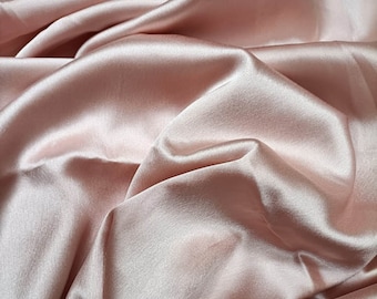 Blush Pink Silk Satin Fabric By The Yards, Baby Pink Color Satin Charmeuse Fabric, Gown Fabric, Blush Pink Satin Bridal Wedding Dresses