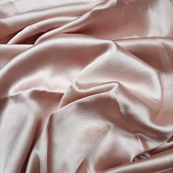 Blush Pink Silk Satin Fabric By The Yards, Baby Pink Color Satin Charmeuse Fabric, Gown Fabric, Blush Pink Satin Bridal Wedding Dresses