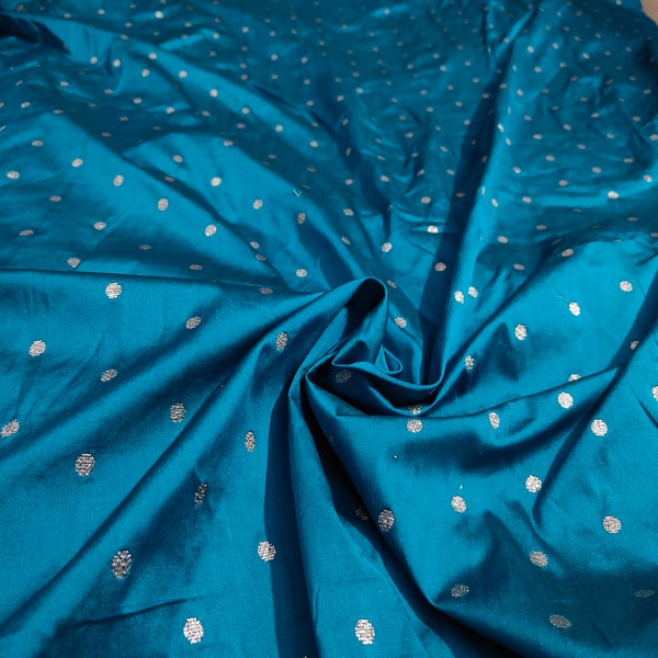 Printed Teal Taffeta Fabric, Printed Taffeta Silk Fabric, Gown Fabric, Teal Blue Polyester Taffeta Fabric For Bridal Dresses By The Yards