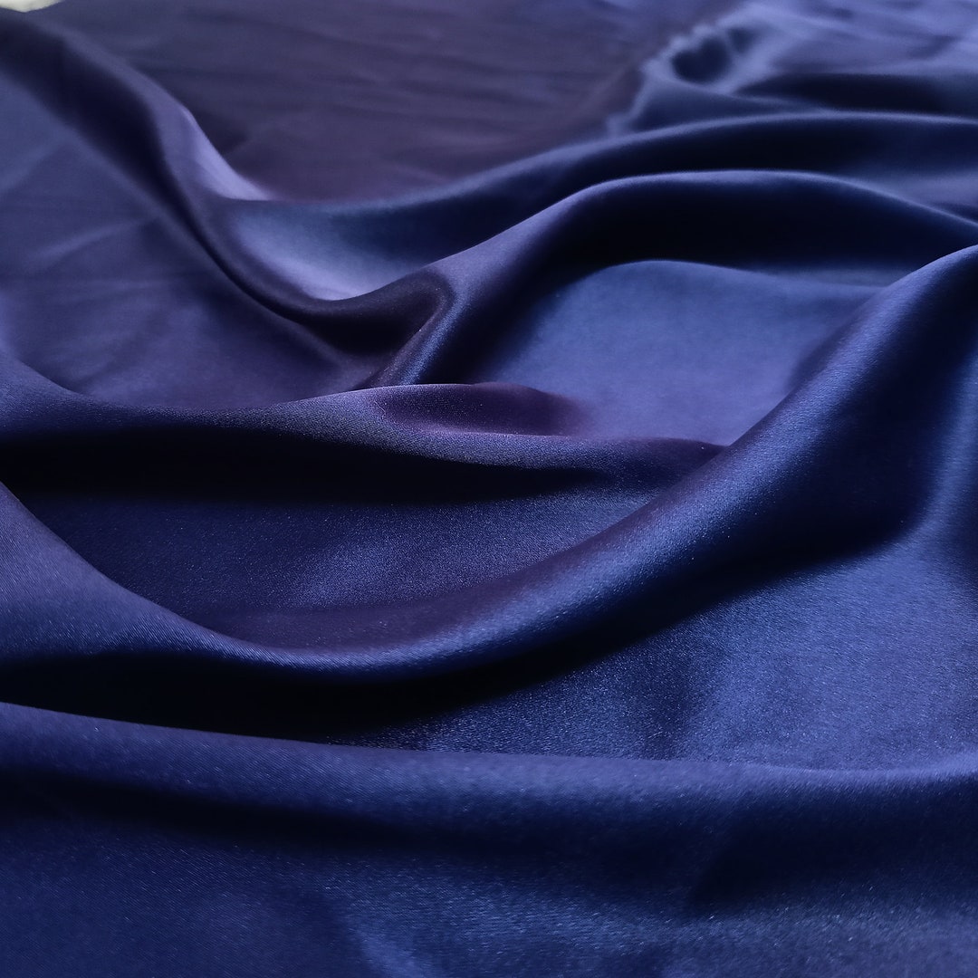 Navy Blue Silk Satin Fabric by the Yards, Navy Blue Satin Charmeuse