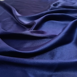 Navy Blue Silk Satin Fabric By The Yards, Navy Blue Satin Charmeuse Fabric, Gown Fabric, Polyester Satin Bridal Wedding Dresses By The Yards