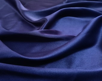 Navy Blue Polyester Satin Charmeuse Fabric: Bridal Gown Material