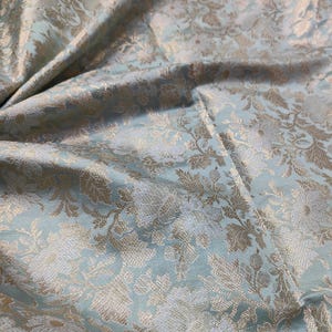 Brocade Fabric By The Yards, Indian Brocade Fabric, Light Seafoam and Gold Brocade Fabric, Wedding Indian Brocade Bridal Dresses Fabric