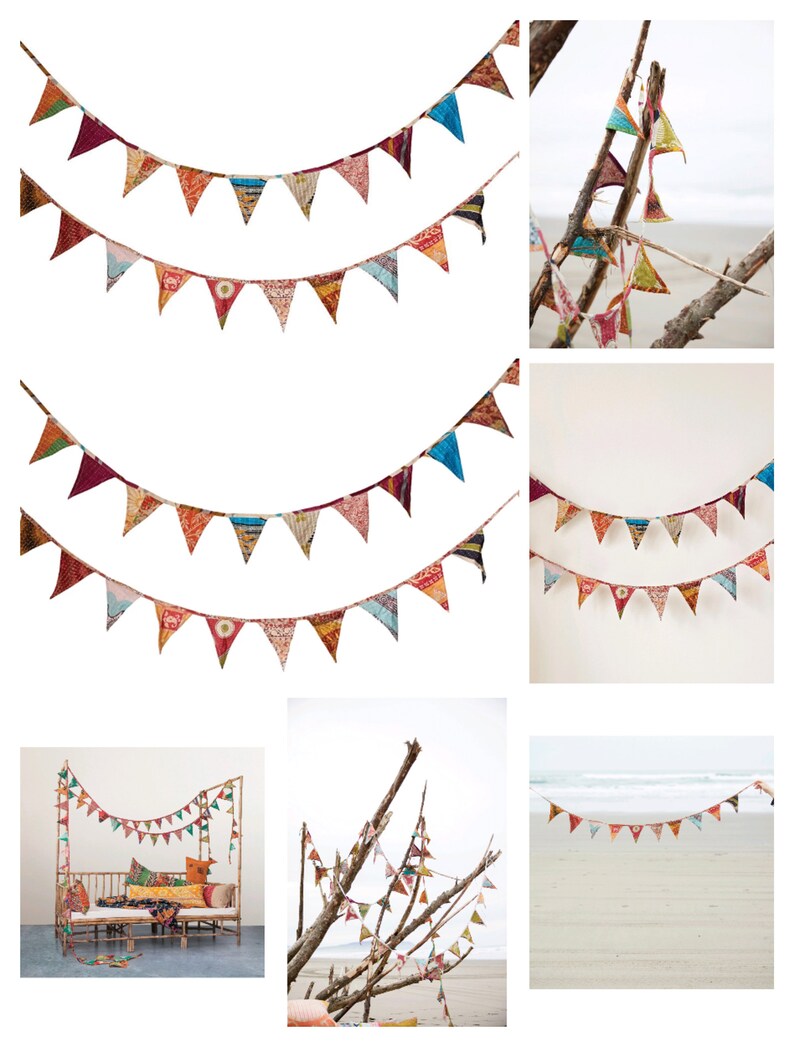 Kantha Fabric Bunting: Recycled Prayer Flags, Tassel Garland Without Tassel