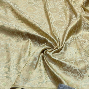 Light Green Fabric By The Yards, Indian Brocade Fabric, Green and Gold Brocade Fabric, Wedding Indian Brocade Bridal Dresses Fabric