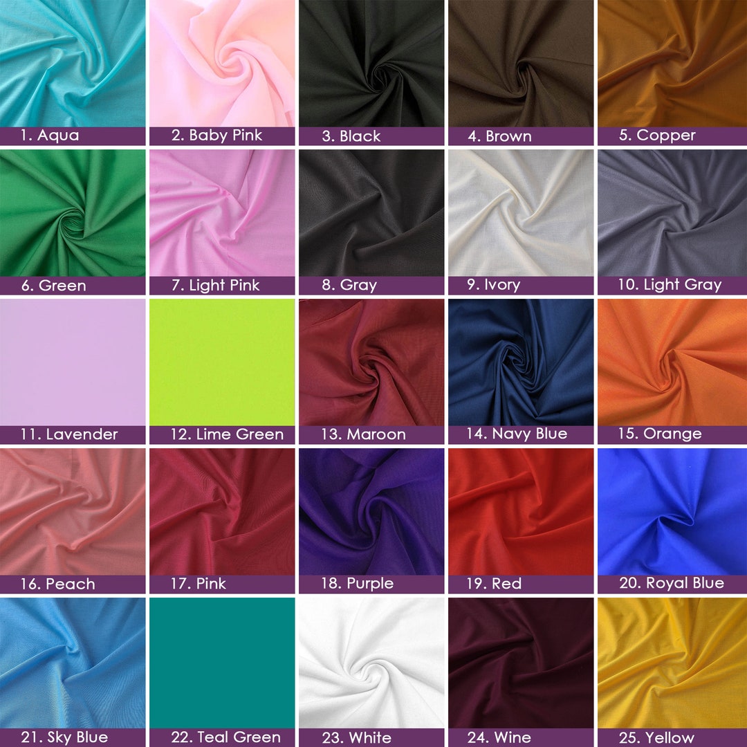 25 Colors Cotton Fabric, Plain Cotton Fabric, 100% Pure Cotton Fabric, Gown Fabric, Cotton ...