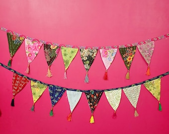 Kantha Tassel Bunting, Handmade Tassel Bunting, Garden Decoration, Kantha Garland Bunting, Recycled Prayer Flags, Tassel Garland