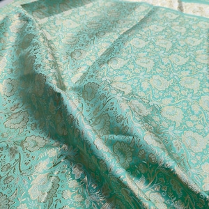 Light Green Brocade Fabric By The Yard, Indian Brocade Fabric, Green and Gold Brocade Fabric, Wedding Indian Brocade Bridal Dresses Fabric