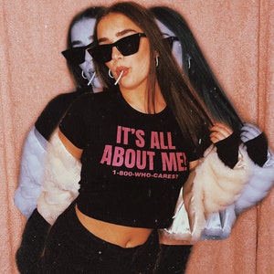 pink slogan crop top