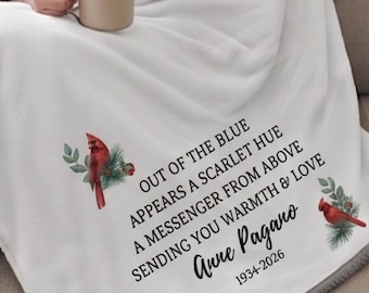 Manta conmemorativa personalizada, de felpa Sherpa con diseño de cardenal, con nombre y fechas personalizadas, recuerdo para honrar la memoria de un ser querido fallecido, regalo conmemorativo.