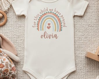 Personalized Boho Rainbow Onesie® | "For This Child We Have Prayed" Bodysuit | Custom Name Baby Girl Gift | Scripture Coming Home Outfit
