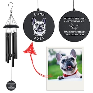 Custom Pet Memorial Wind Chime – Personalized Dog or Cat Loss Gift – Outdoor Remembrance Garden Decor – Pet Sympathy Keepsake - 28&quot; Black