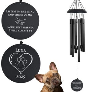 Personalized Dog Memorial Wind Chimes – Custom Pet Loss Gift – 28&quot; Outdoor Sympathy Keepsake for Loss of Dog or Loved One