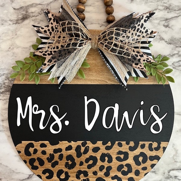 Leopard Print Teacher Door Sign with INTERCHANGEABLE BOW Teacher Door hanger Classroom sign Classroom door hanger Teacher gift