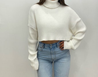 White cropped knit sweater sale