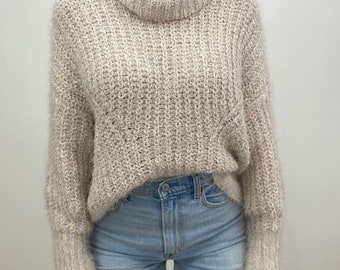 Rollkragenpullover Damen Creme Pullover Woman Grobstrick