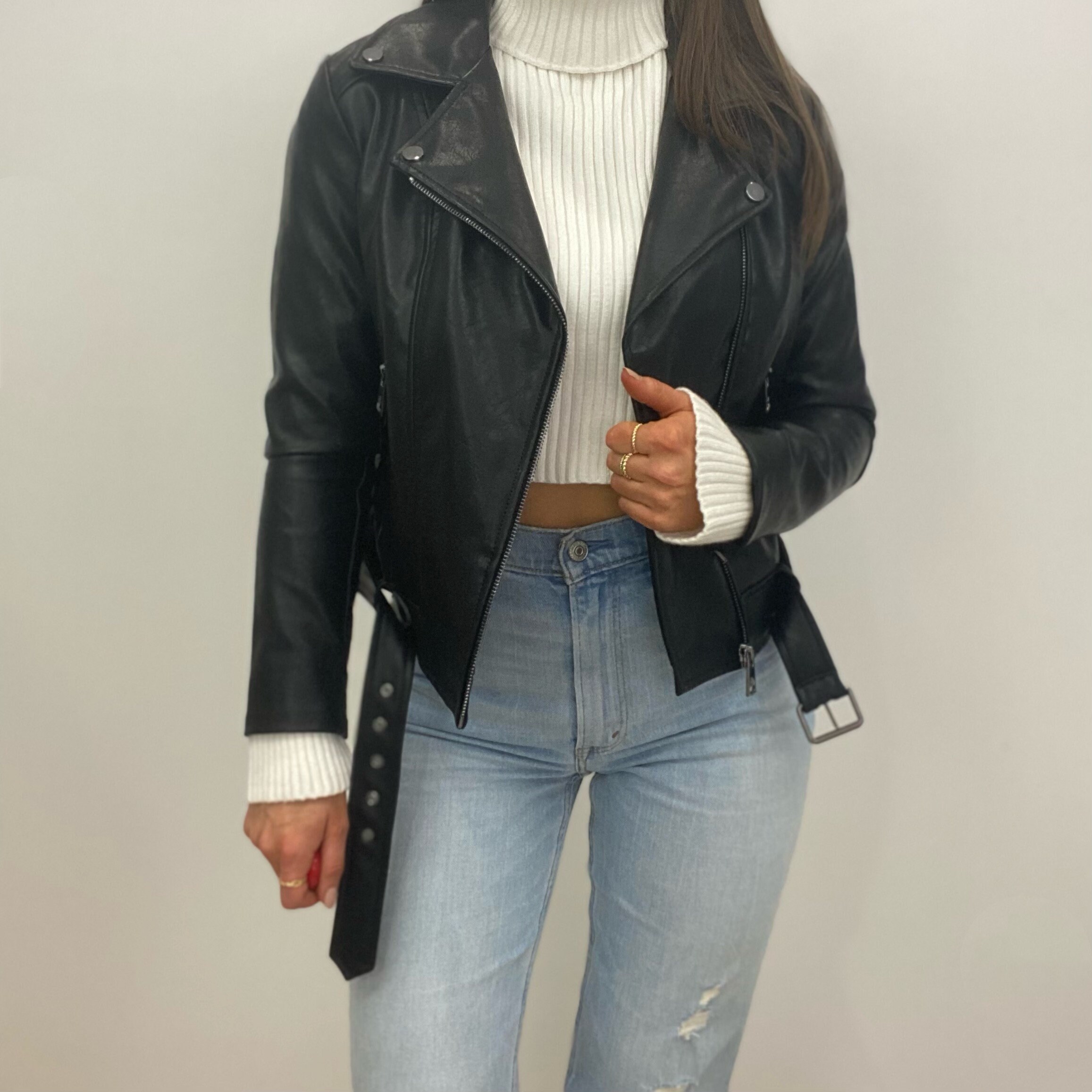 Women's Black Faux Leather Biker Jacket