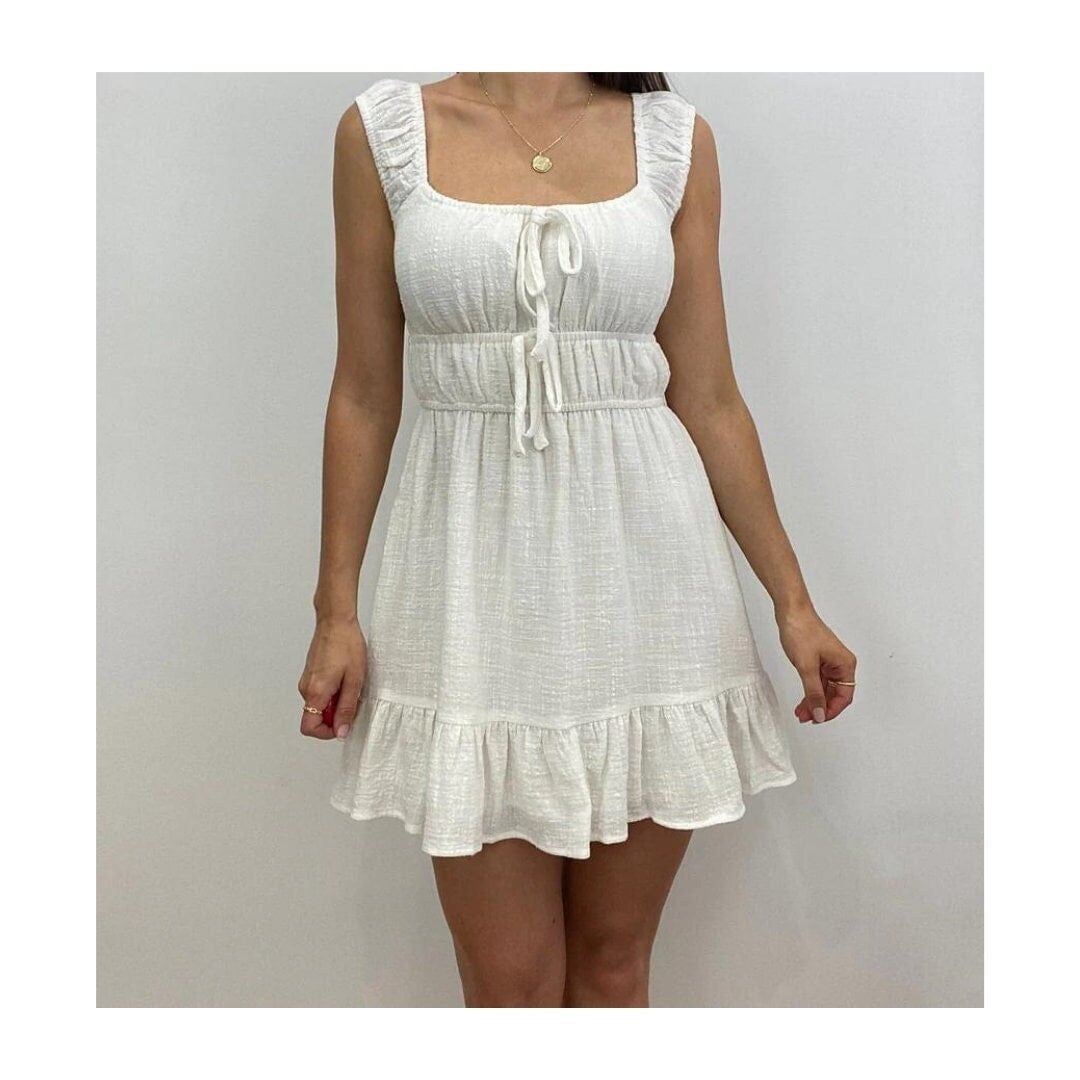 White Summer Boho Mini Dress for Women - a Sleeveless Bohemian Sundress ...