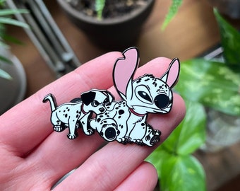 Stitch and Dalmatian Patch Enamel Pin: Disney-Themed