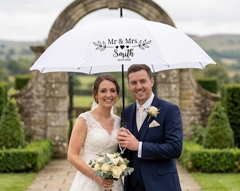 Personalisierter Hochzeitsschirm für Paare, Hochzeitstagschirm, kundenspezifischer Braut-& Bräutigam-Brolly, Andenken-Brautgeschenk