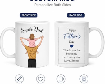 Personalized Super Dad Mug, Custom Father's Day Keepsake, Dad Child Coffee Cup