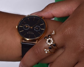 Luxus Uhr Frauen, Geschenk für Freunde, Schwarze Uhr Frauen, Schwarzes Uhrenarmband, Damenuhr Schwarz, Damenarmbanduhr, Uhren für Frauen