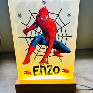 Spiderman Themed LED Night Light - Comes Fully Personalised. Unique Gift Idea.  Perfect for Bedroom. Christmas/Birthday Gift.