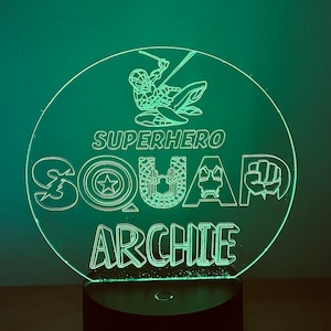 Superhero Squad Themed LED Night Light - Comes Fully Personalised. Unique Gift Idea