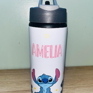 Stitch Themed Personalised 600ml Aluminium Water Bottles - made with your favourite characters! School Water Bottle, Summer Ready.