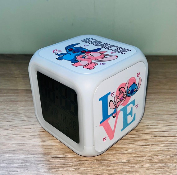 Stitch & Angel Design Personalised LED Cube Digital Alarm Clock Colour  Changing/great Gift Idea 