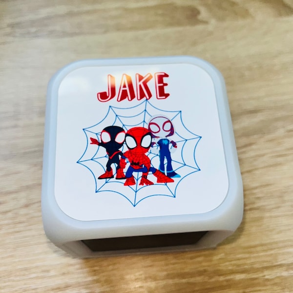 Spidey & Friends Design Personalised LED Cube Digital Alarm Clock - Colour Changing/Great Gift Idea