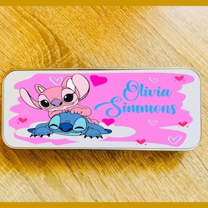Stitch & Angel Personalised Pencil Tin / Made to Order / Back To School / Metal Pencil Case / Personalised Gift Idea / School Essentials