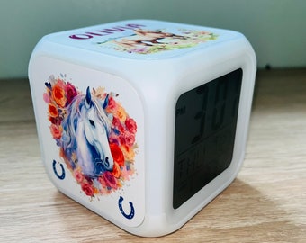 Horse Design Personalised LED Cube Digital Alarm Clock - Colour Changing/Great Gift Idea