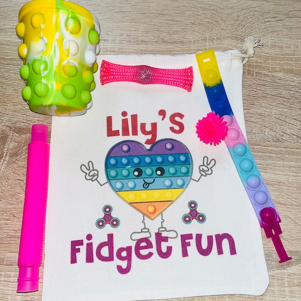 Personalised Drawstring Fidget Toy Bag - with or without Fidgets - Fantastic for Weddings, Birthday, School, Christmas, Holiday etc...