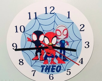 Personalised Wall Clock - Spidey & Friends Design. Made to order.