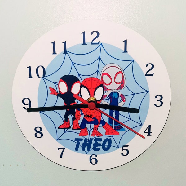 Personalised Wall Clock - Spidey & Friends Design. Made to order.