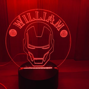 Iron Man Themed LED Night Light - Comes Fully Personalised. Unique Gift Idea